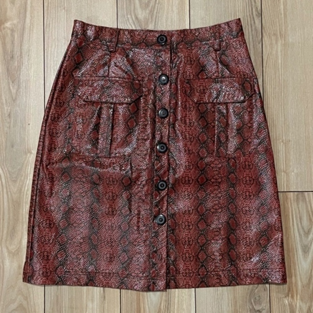 Like New UO Patent Faux Leather Snake Mini Skirt Brown Medium